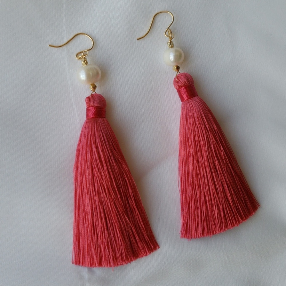 Pearl and Silk Tassel Earrings